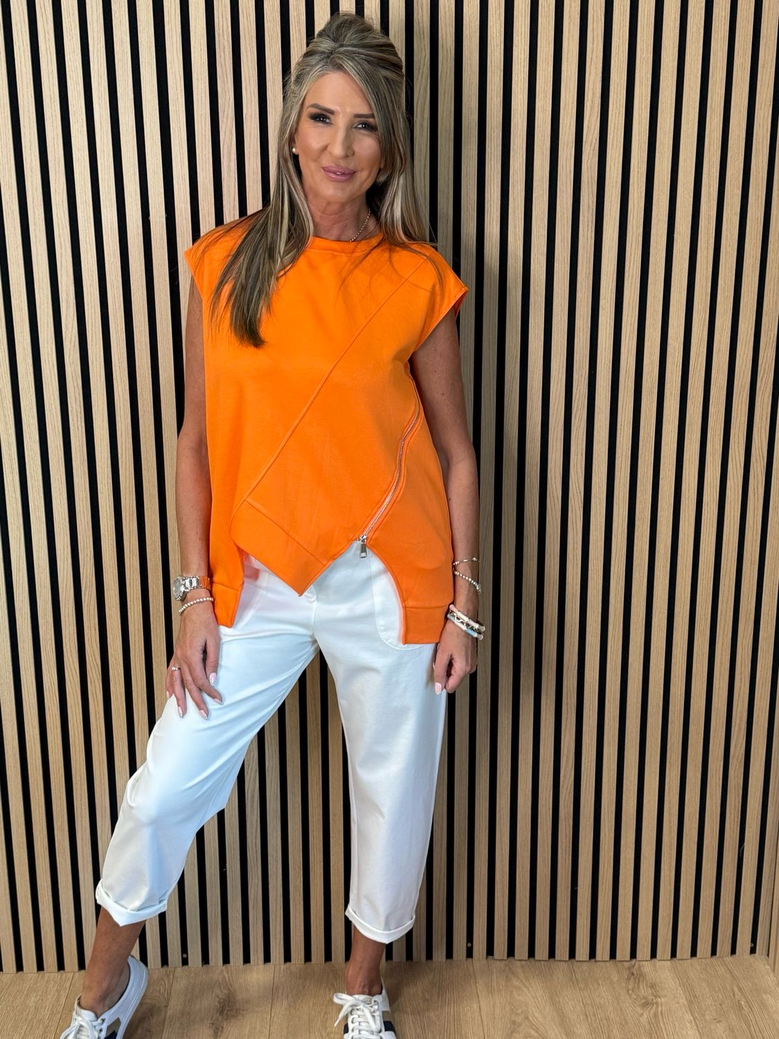Asymmetric Zip Detail Top - Orange