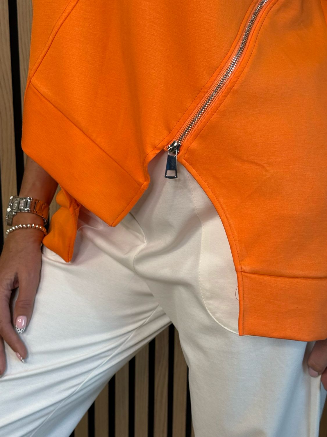 Asymmetric Zip Detail Top - Orange