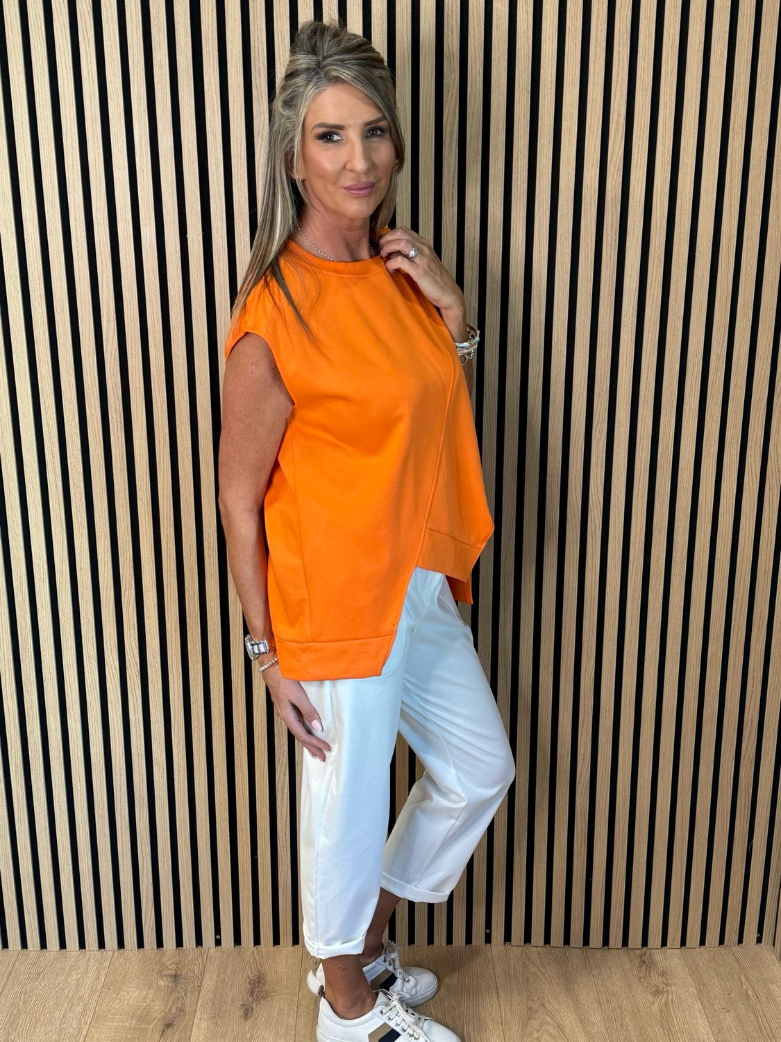 Asymmetric Zip Detail Top - Orange