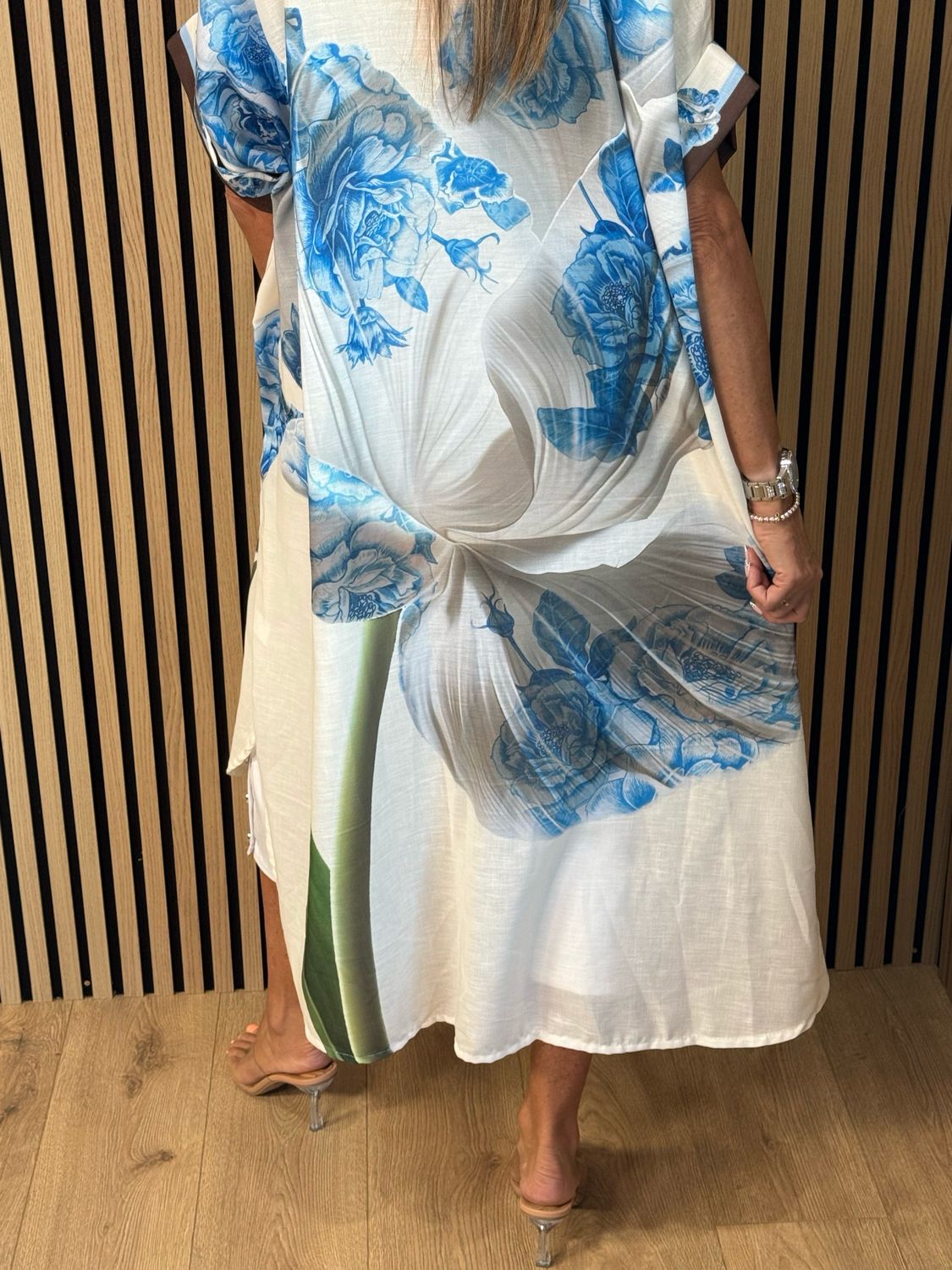 Floral Print Shirt Dress - Off White/Blue