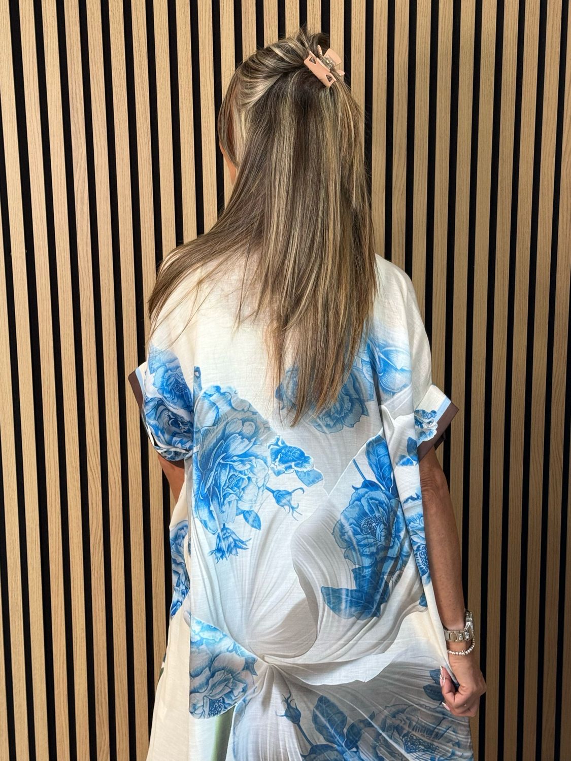 Floral Print Shirt Dress - Off White/Blue