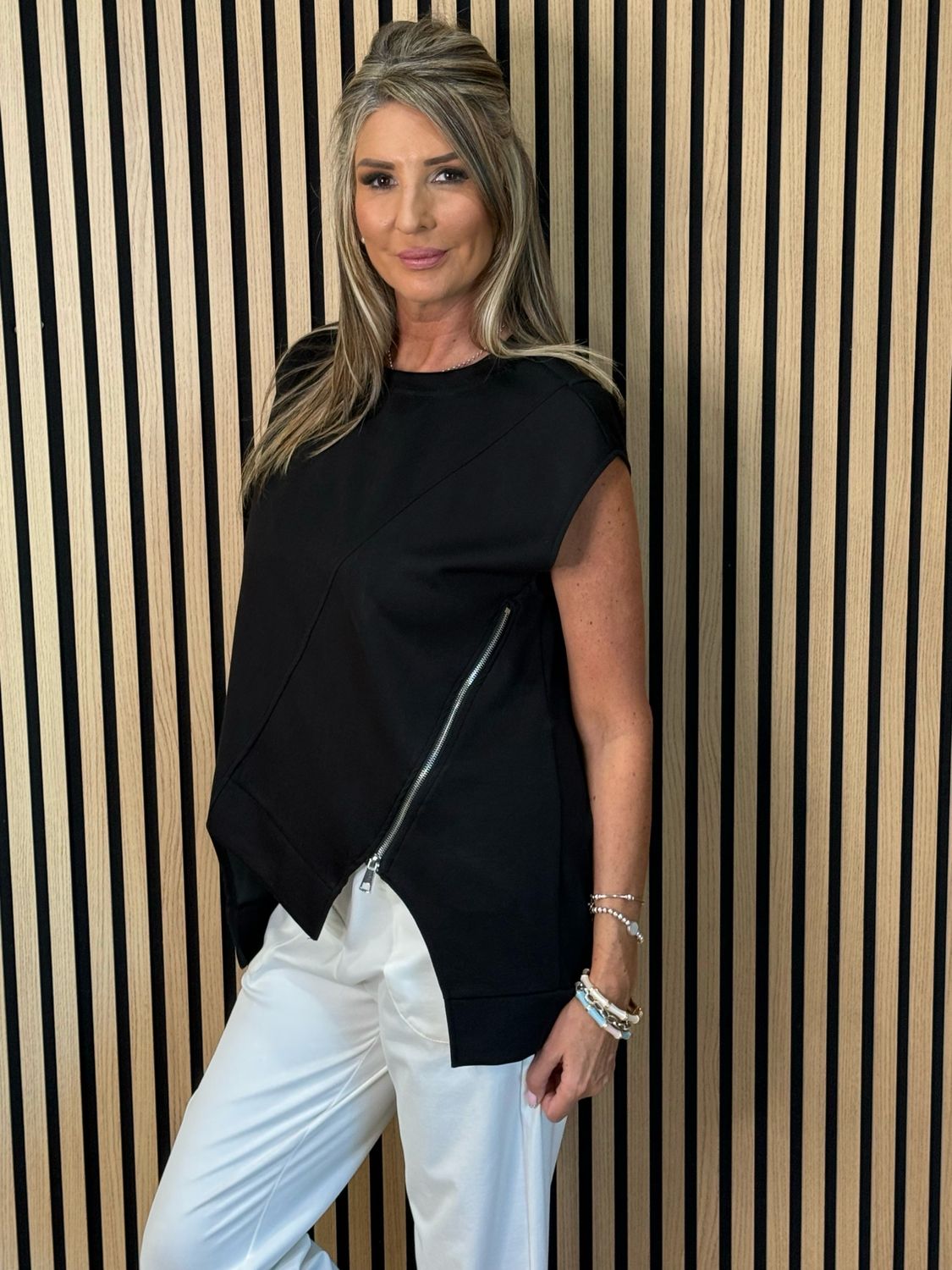 Asymmetric Zip Detail Top - Black