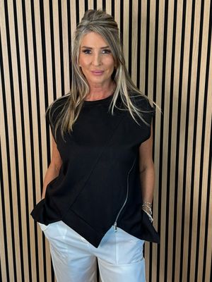 Asymmetric Zip Detail Top - Black