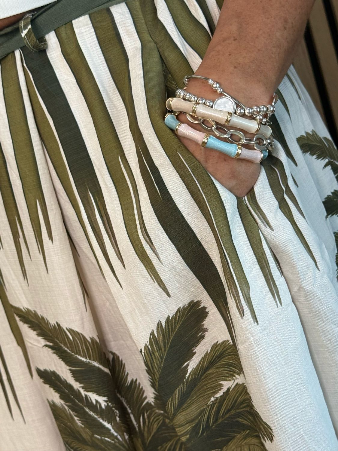 Tropical Print Tie Waist Skirt - Khaki