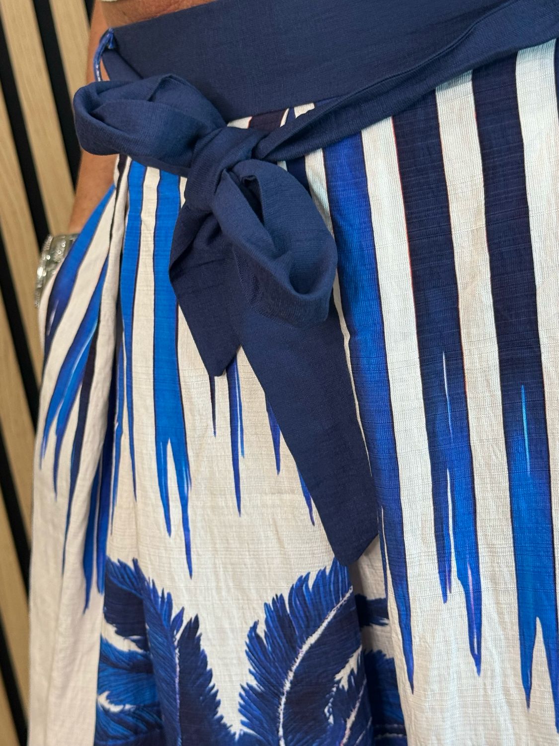 Tropical Print Tie Waist Skirt - Blue
