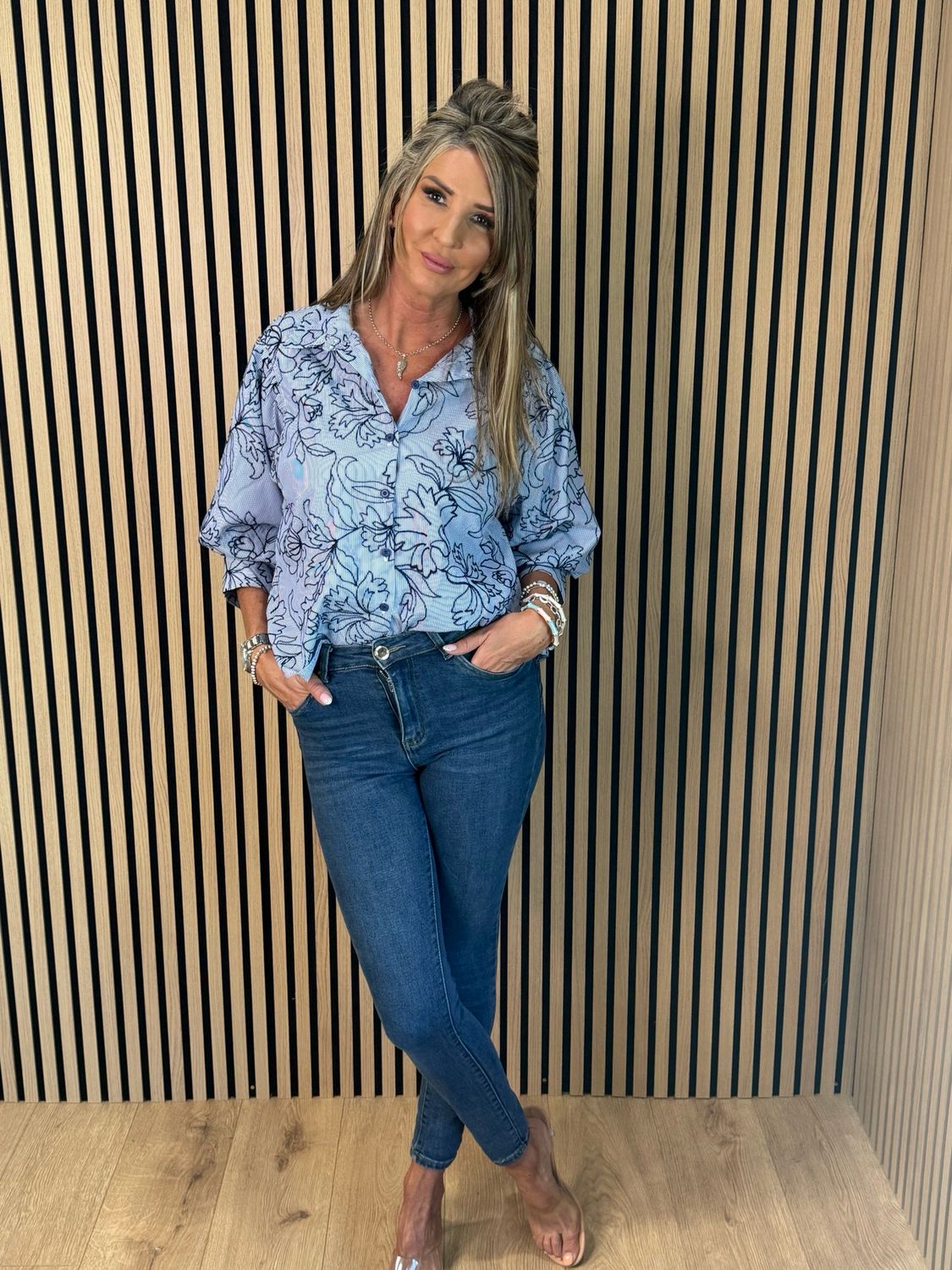 Embroidered Cotton Shirt - Denim Blue