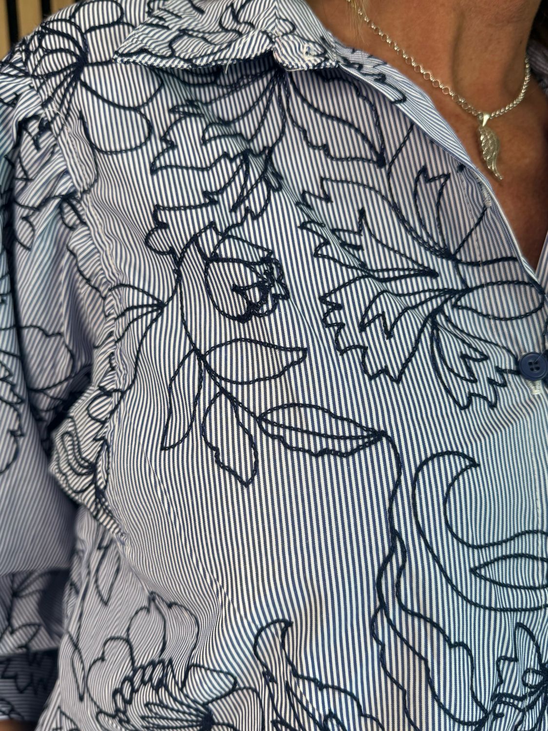 Embroidered Cotton Shirt - Denim Blue