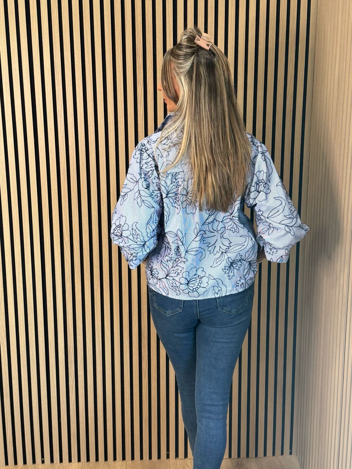 Embroidered Cotton Shirt - Denim Blue