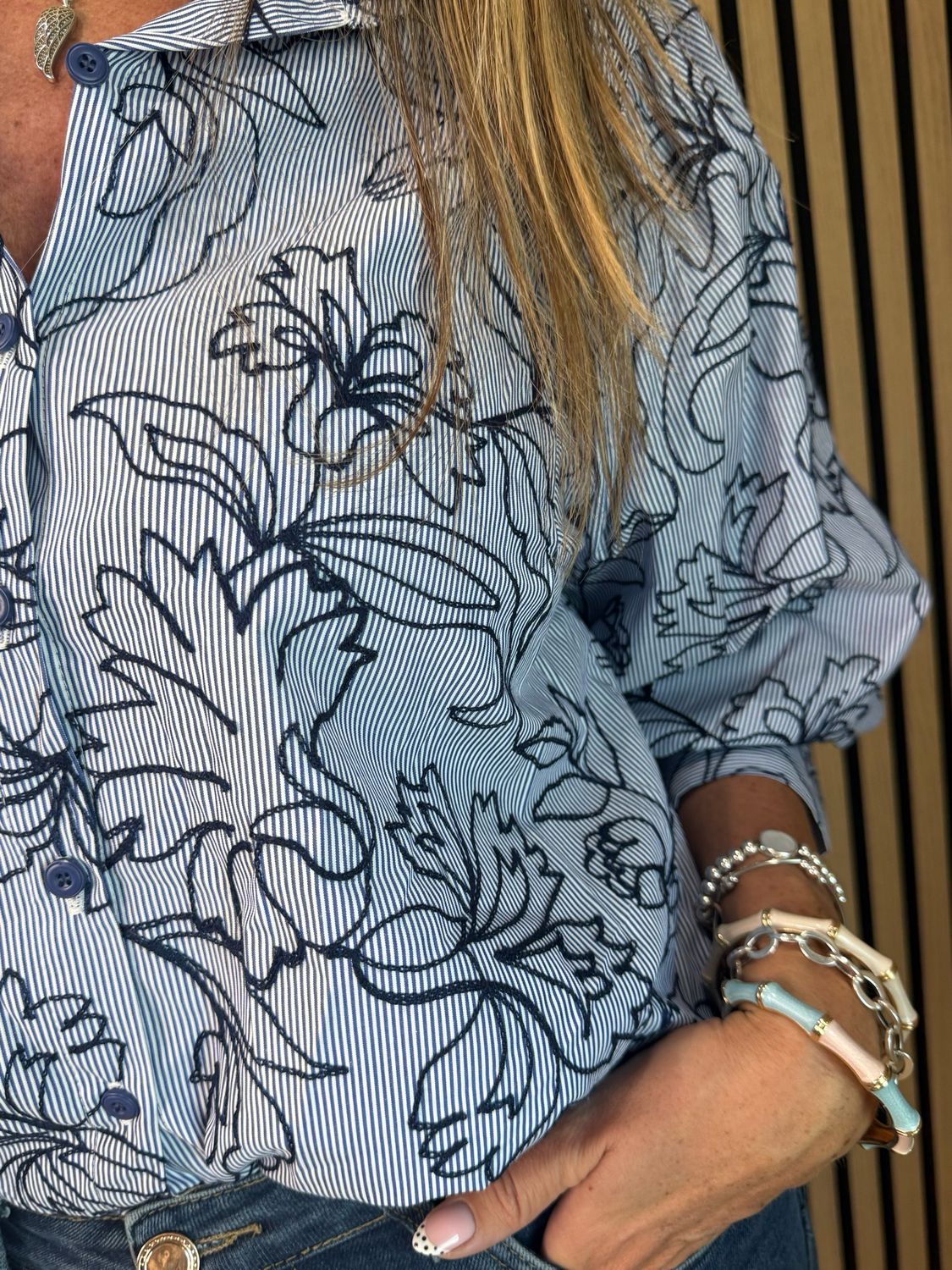 Embroidered Cotton Shirt - Denim Blue