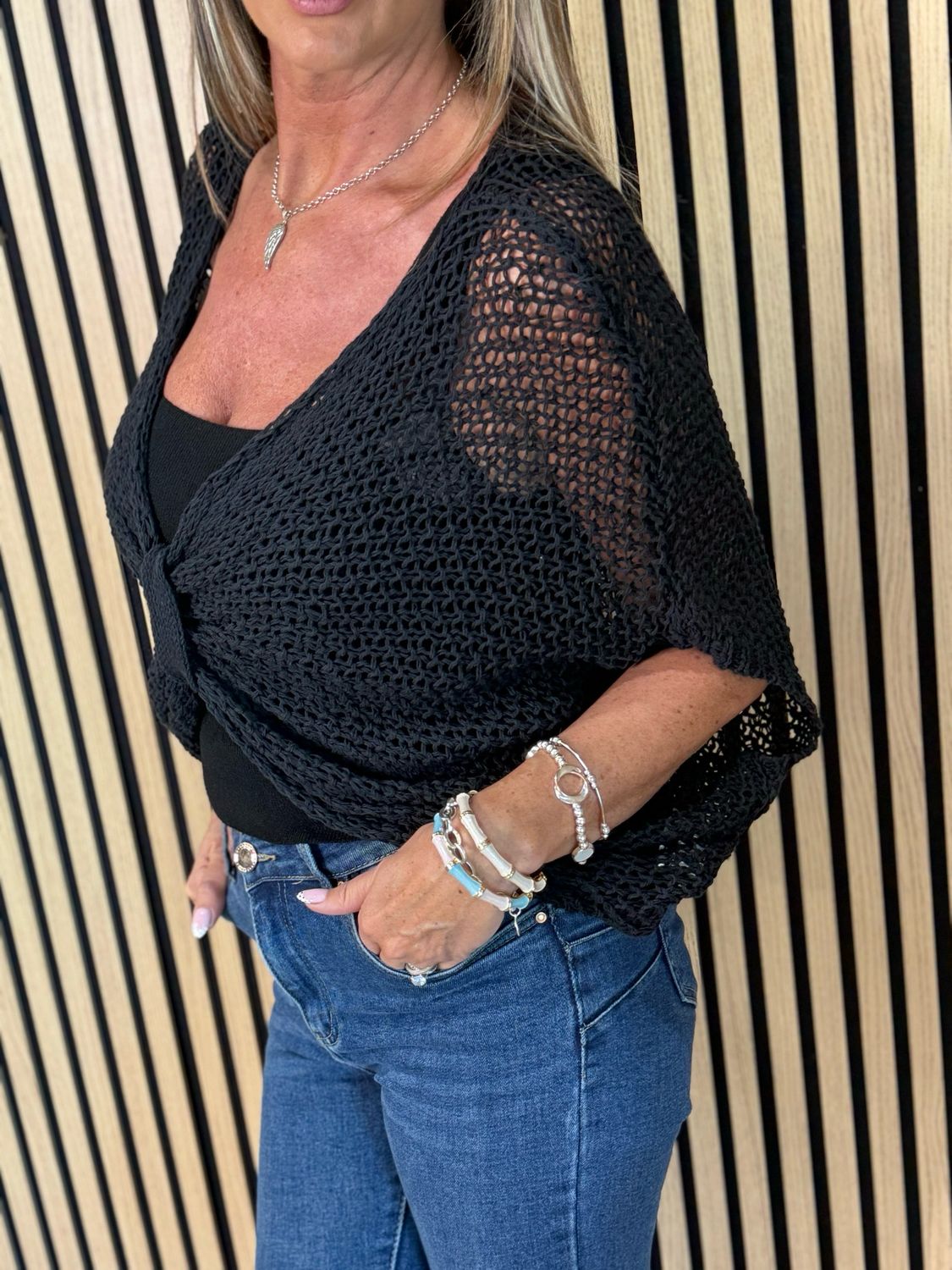 Lightweight Tie Knit Top - Black