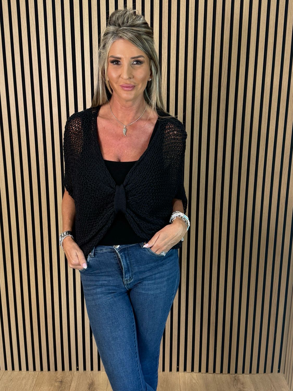 Lightweight Tie Knit Top - Black