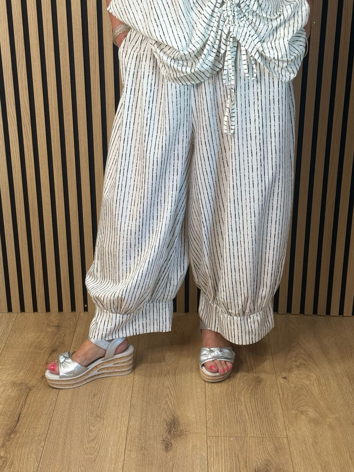 Ruche Striped Co-Ord Set White/Black