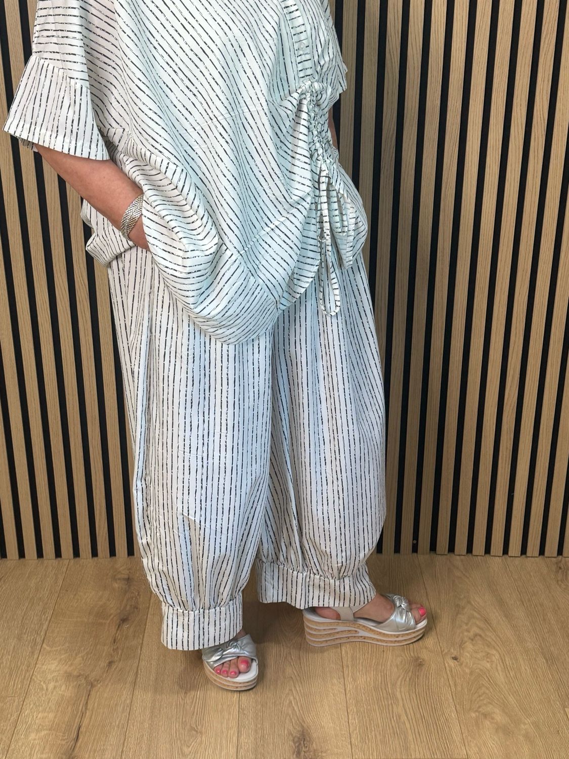 Ruche Striped Co-Ord Set White/Black