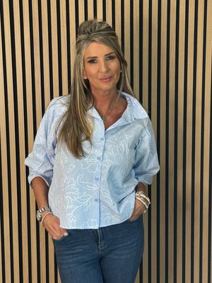 Embroidered Cotton Shirt - Light Blue