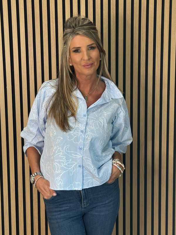 Embroidered Cotton Shirt - Light Blue