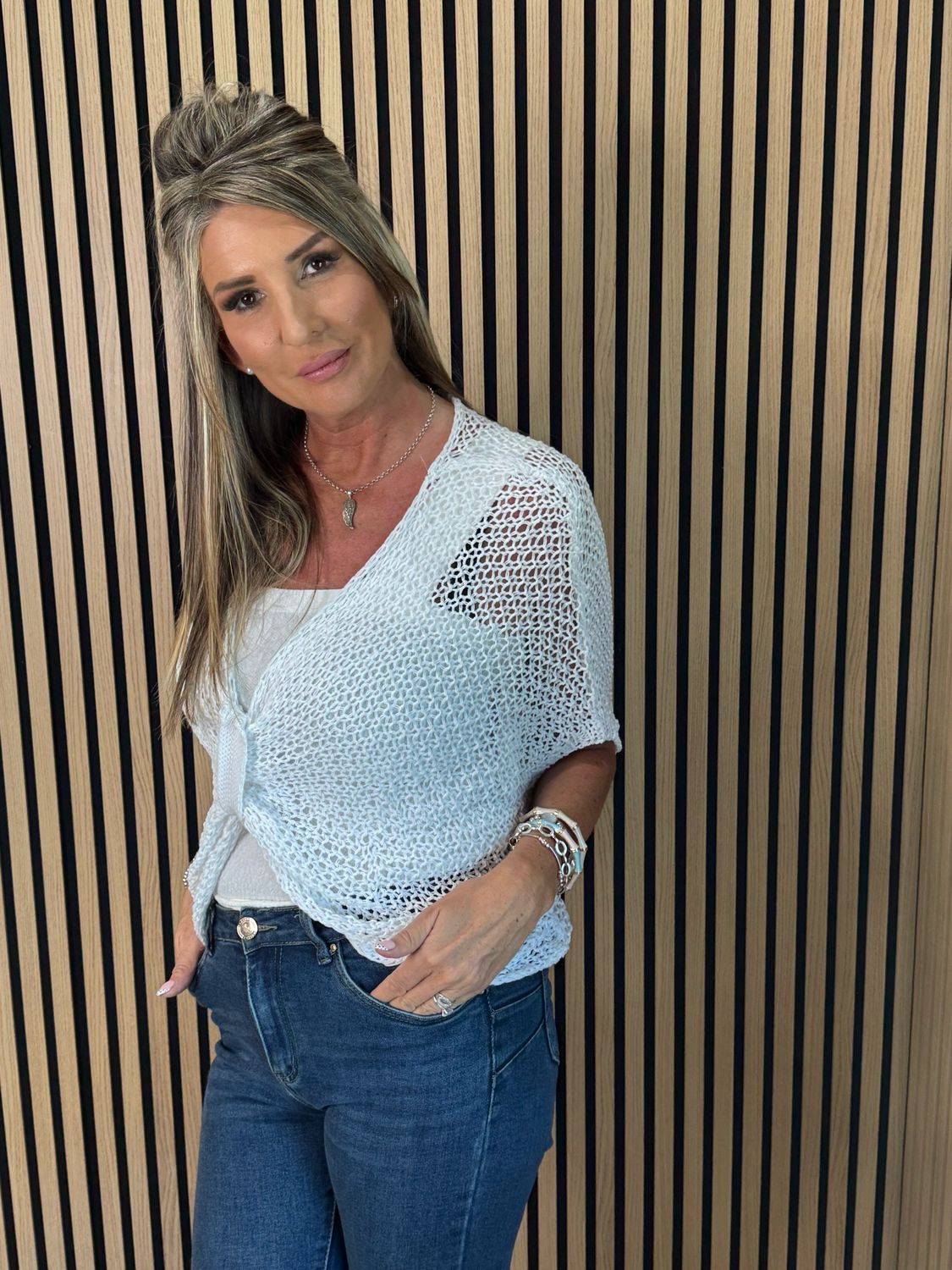 Lightweight Tie Knit Top - White
