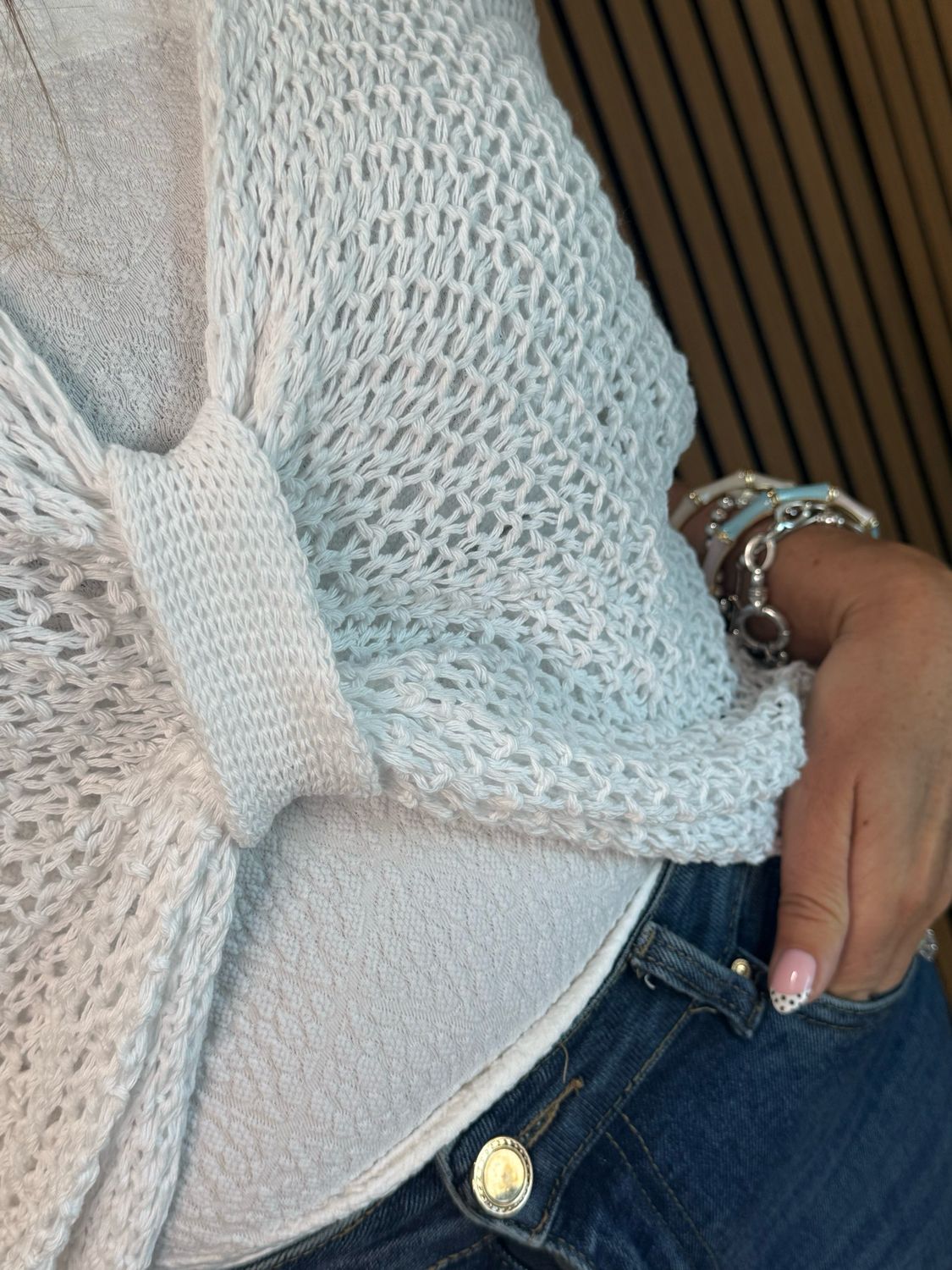 Lightweight Tie Knit Top - White