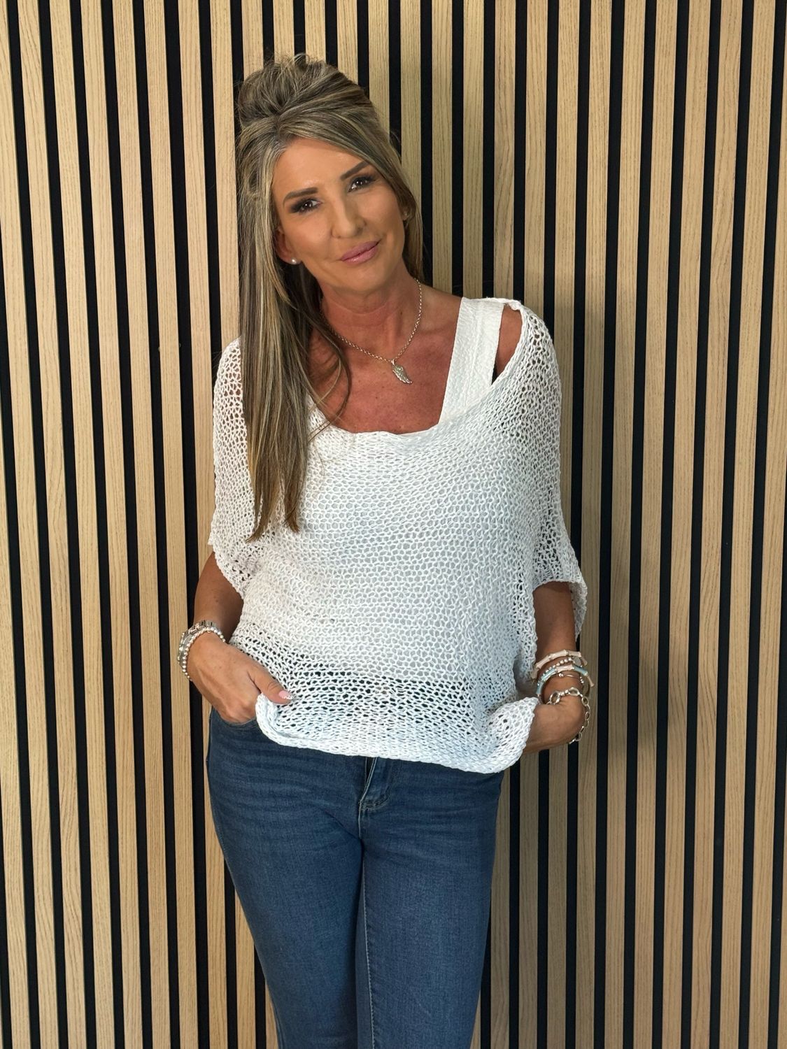 Lightweight Tie Knit Top - White