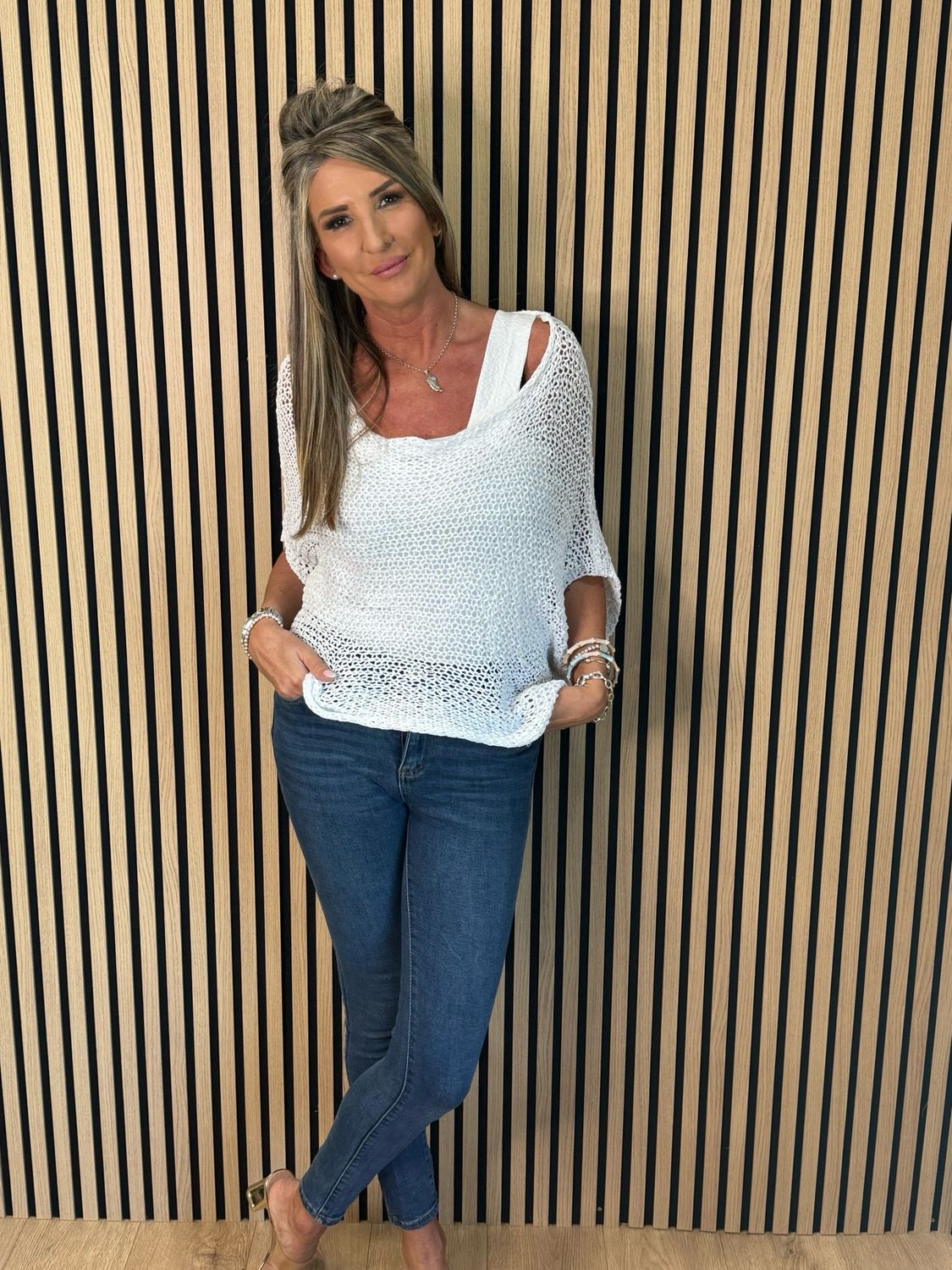 Lightweight Tie Knit Top - White