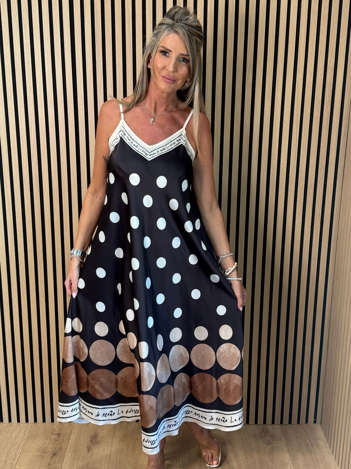 Polka Dot Midi Dress - Black