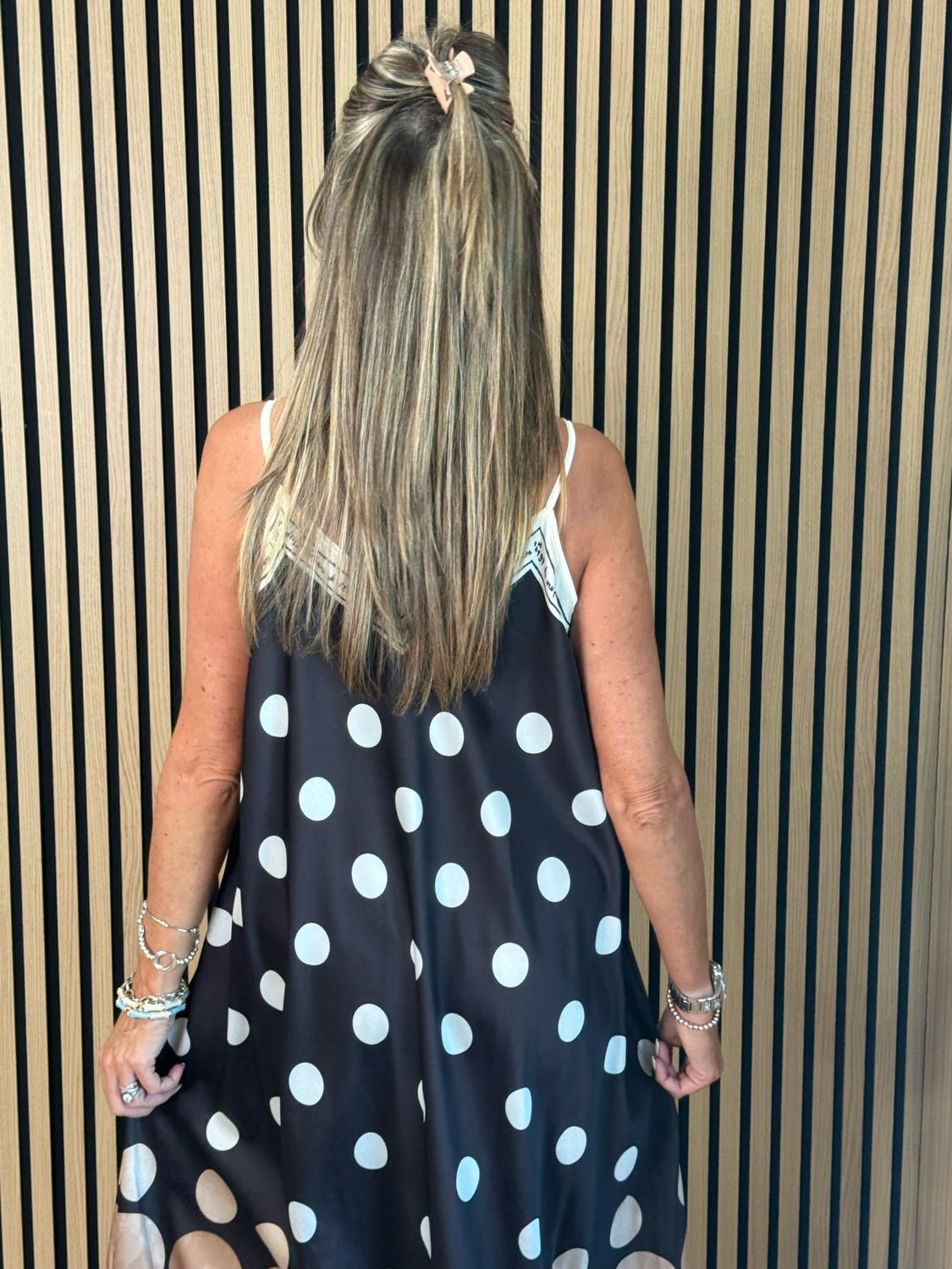 Polka Dot Midi Dress - Black
