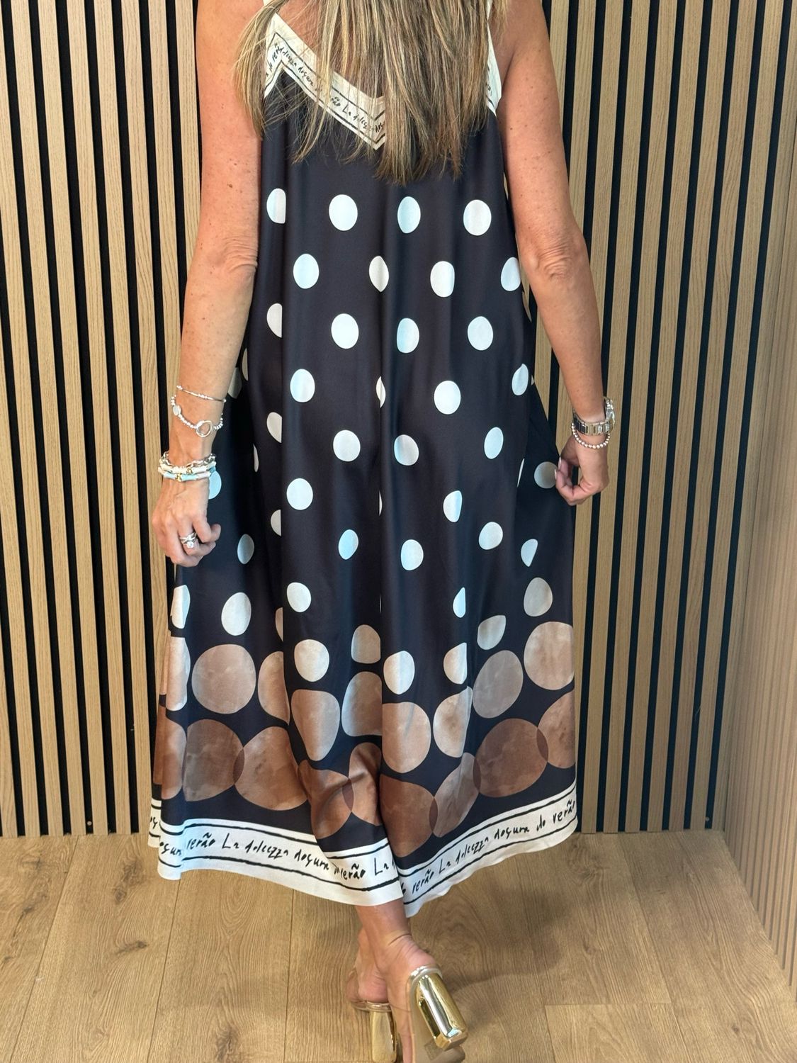 Polka Dot Midi Dress - Black
