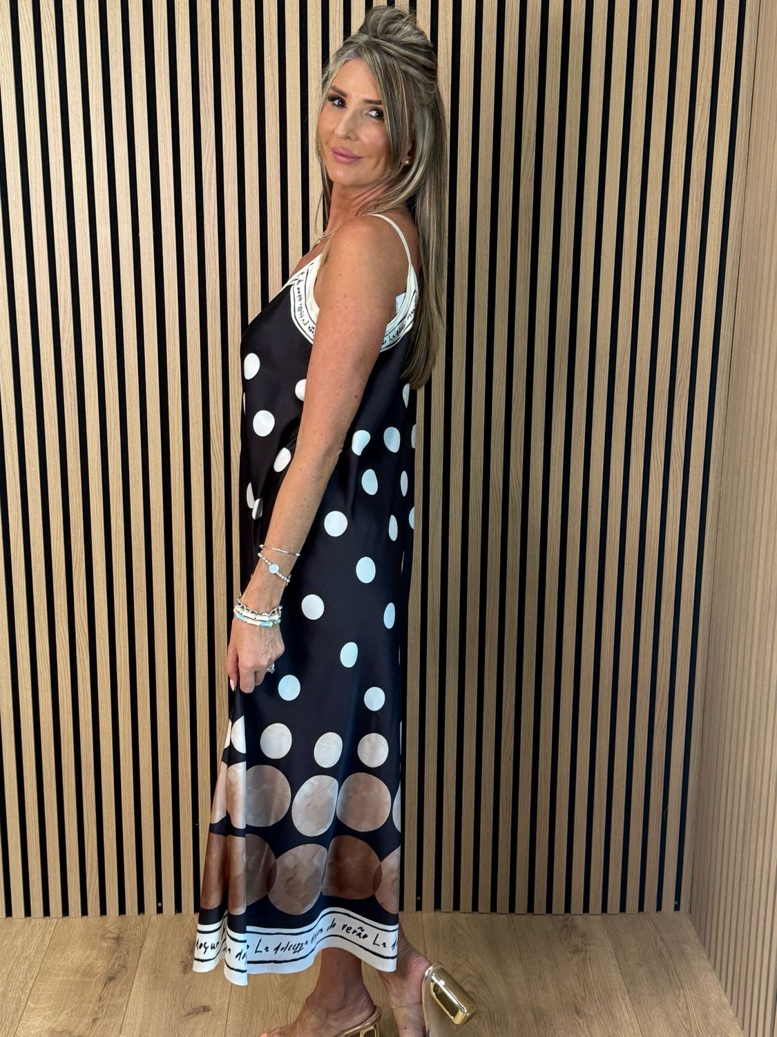 Polka Dot Midi Dress - Black