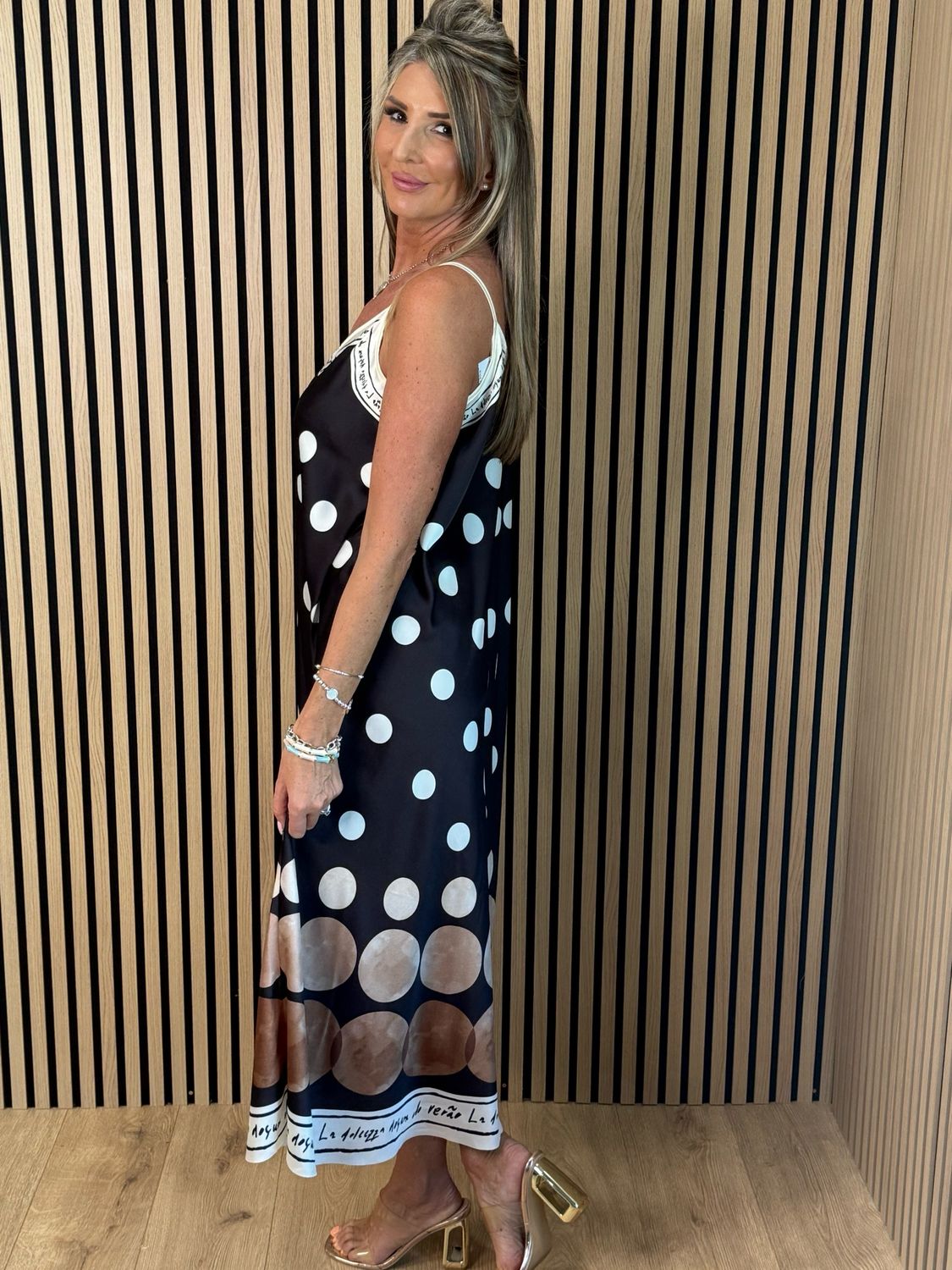Polka Dot Midi Dress - Black