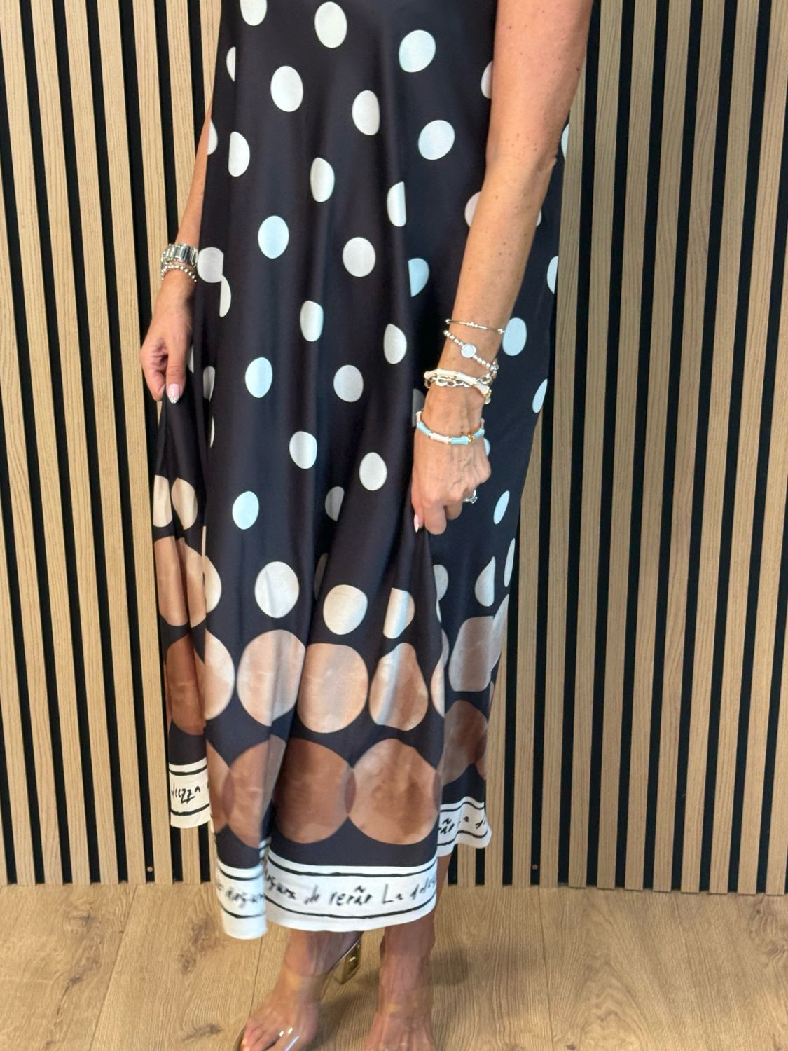 Polka Dot Midi Dress - Black