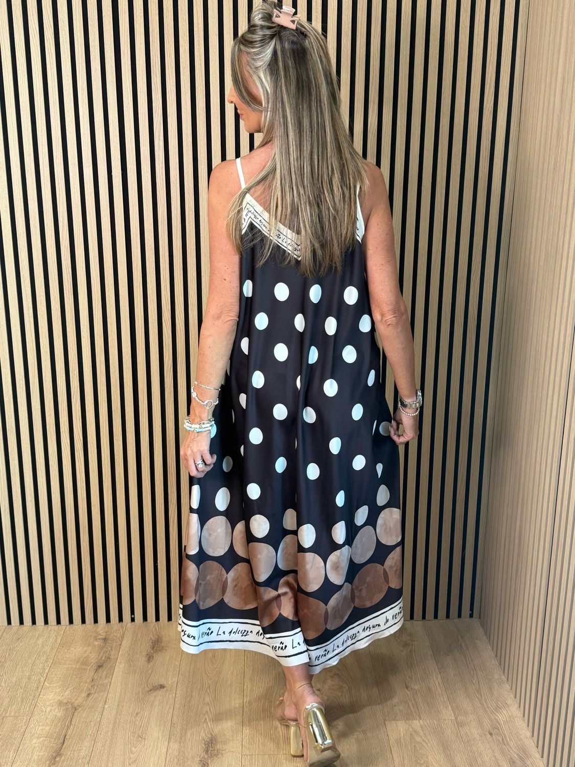 Polka Dot Midi Dress - Black