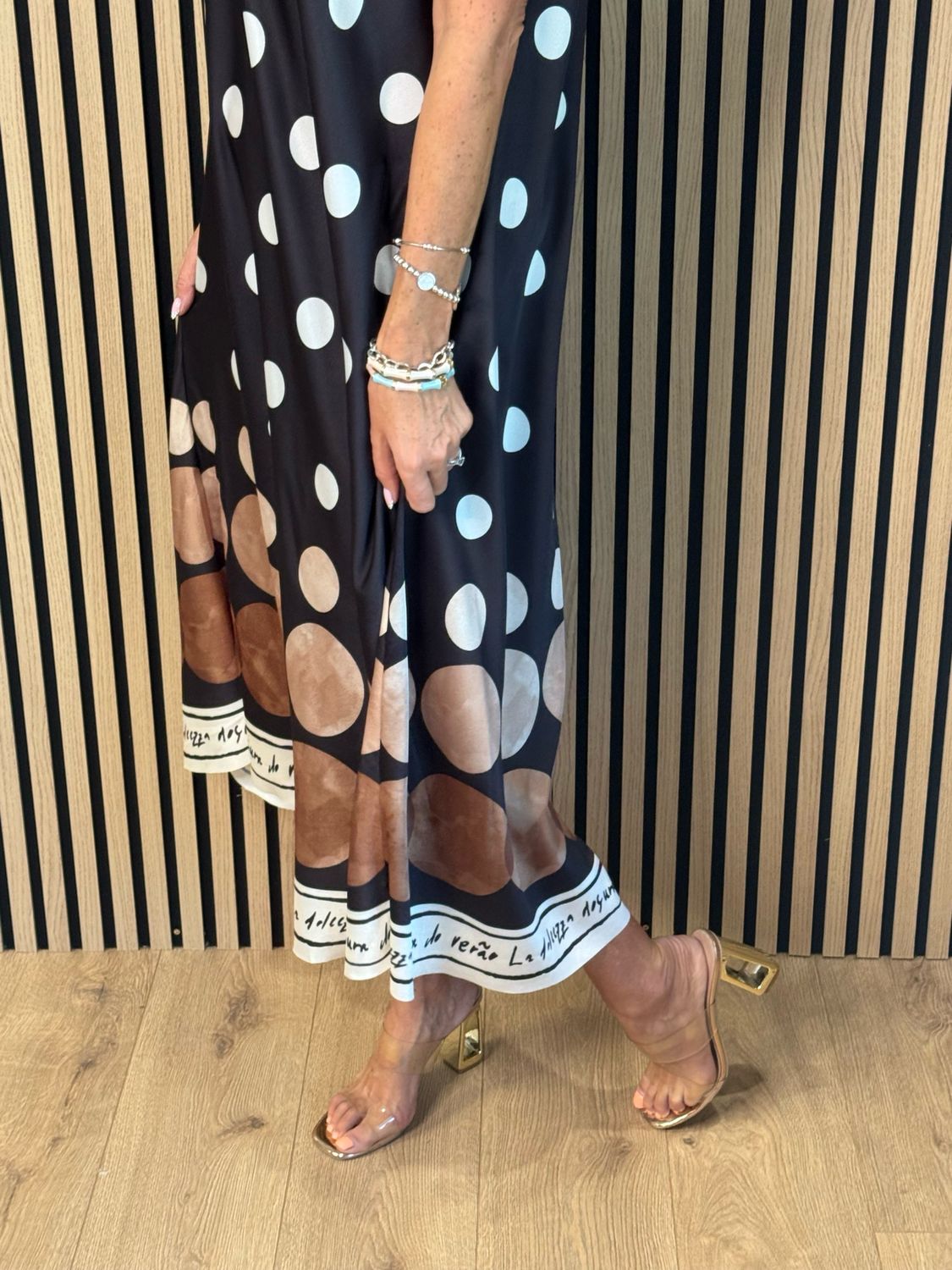 Polka Dot Midi Dress - Black
