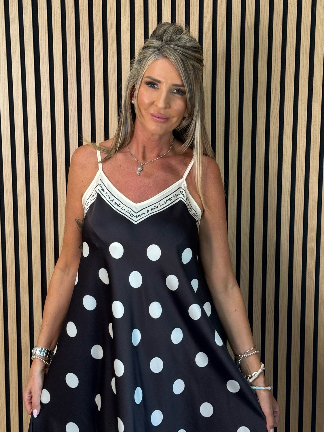 Polka Dot Midi Dress - Black