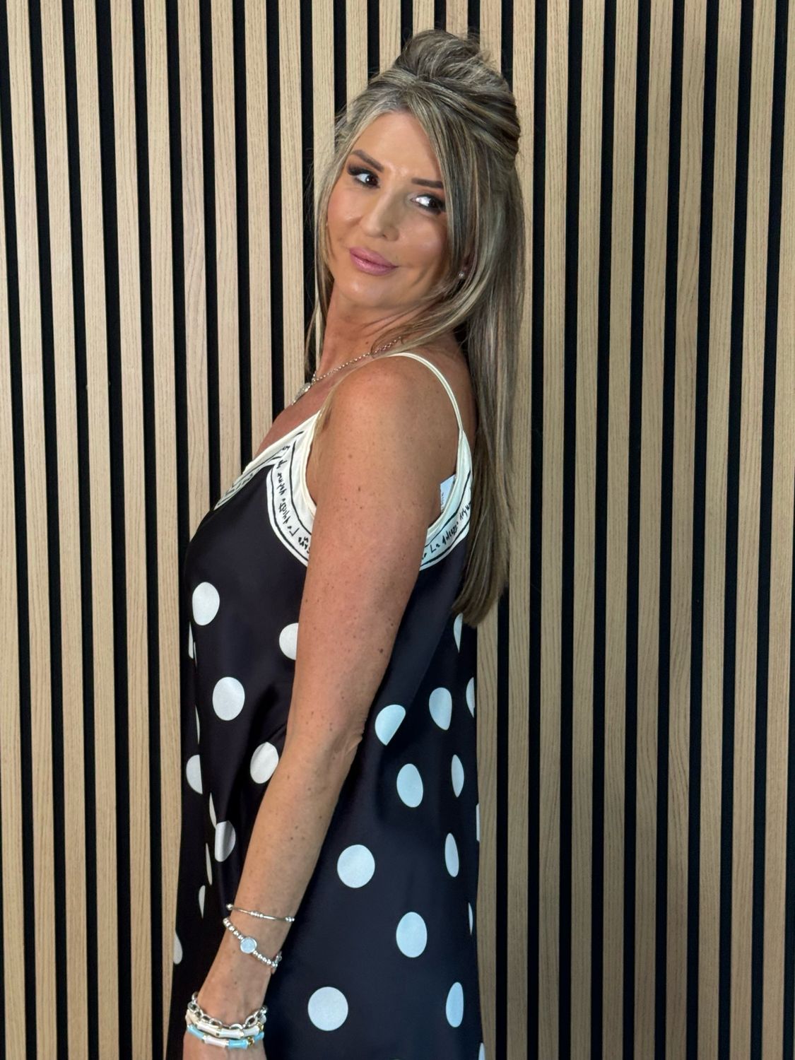 Polka Dot Midi Dress - Black