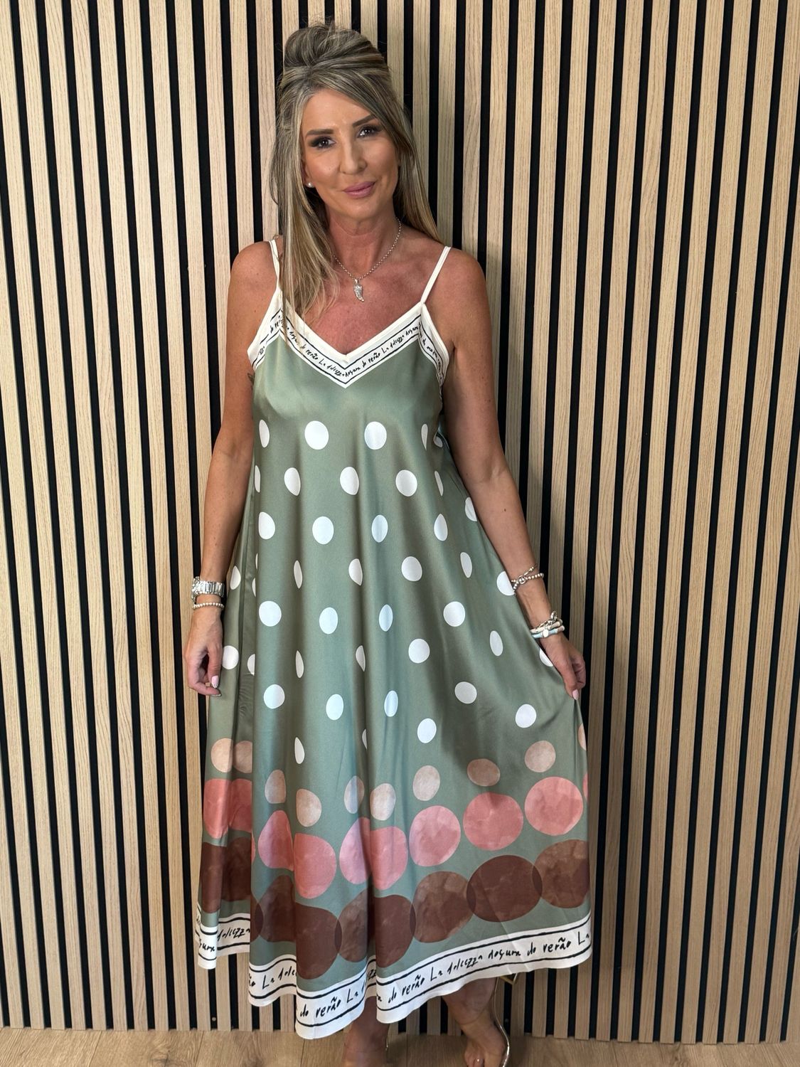 Polka Dot Midi Dress - Khaki