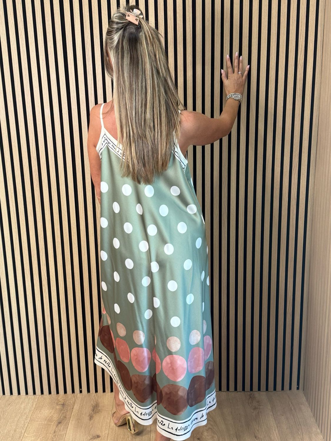 Polka Dot Midi Dress - Khaki