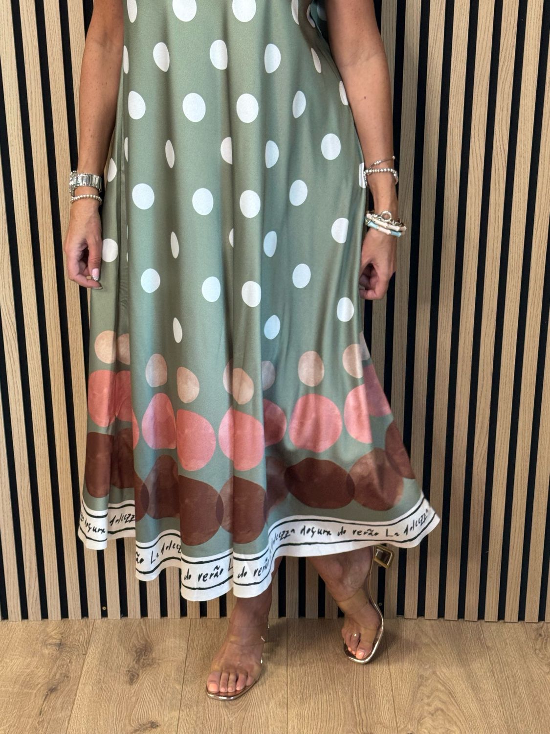 Polka Dot Midi Dress - Khaki