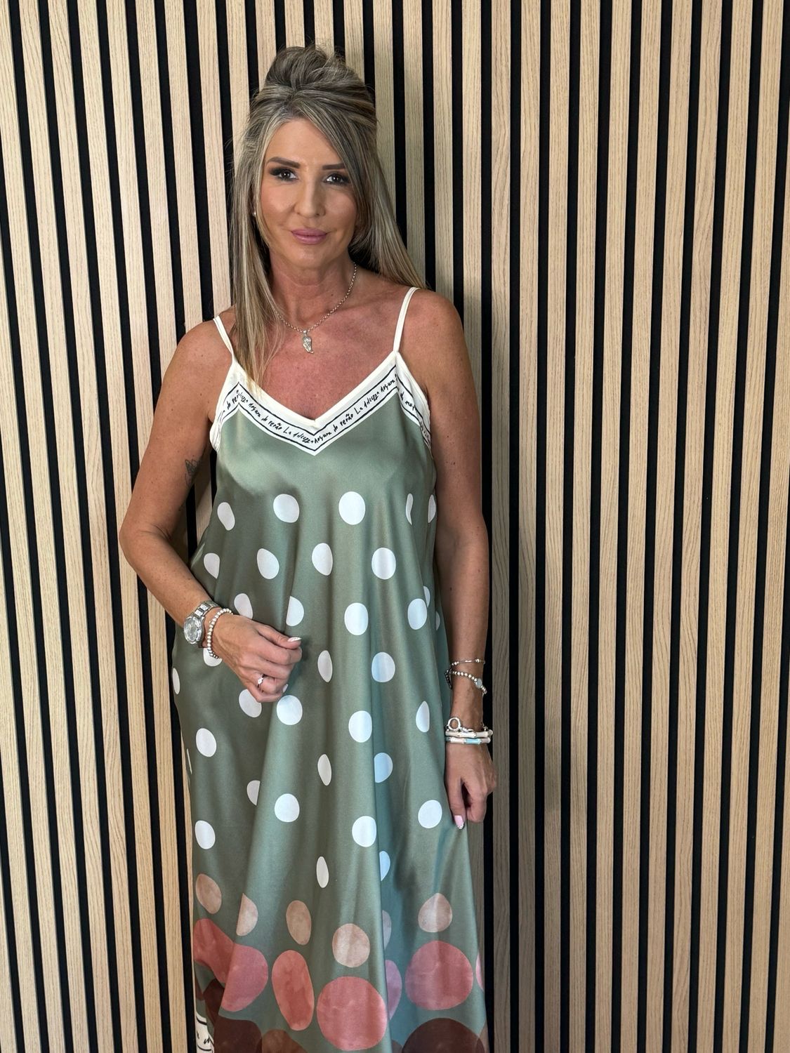 Polka Dot Midi Dress - Khaki