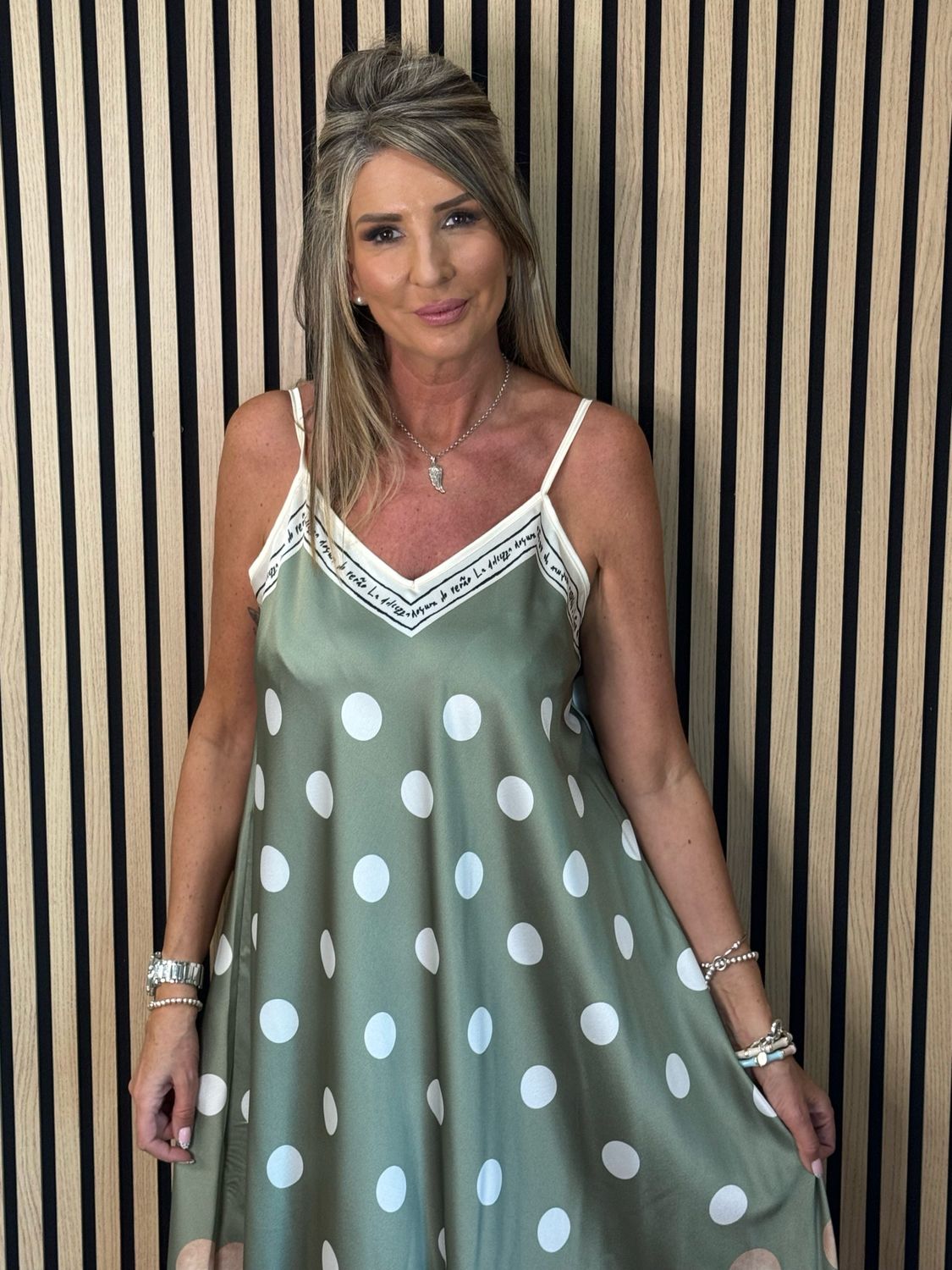 Polka Dot Midi Dress - Khaki