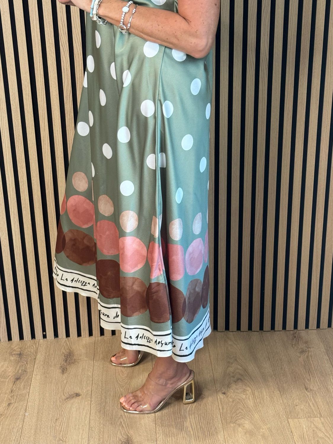 Polka Dot Midi Dress - Khaki