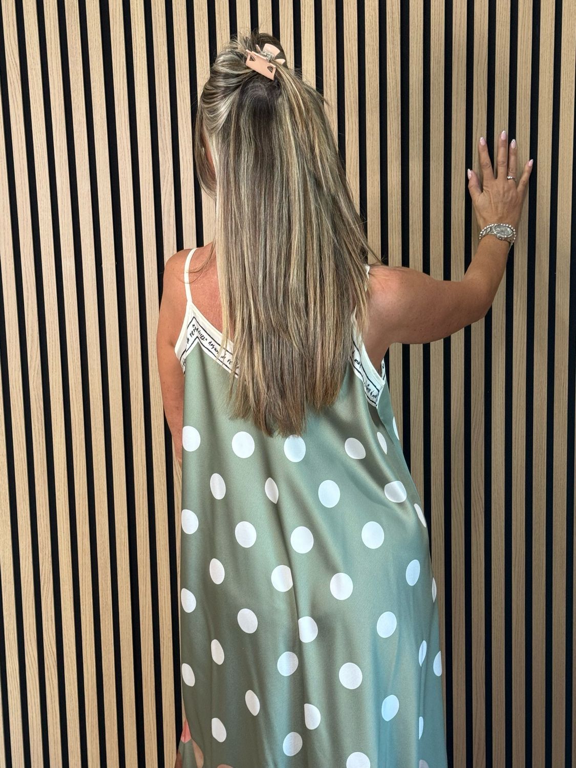 Polka Dot Midi Dress - Khaki