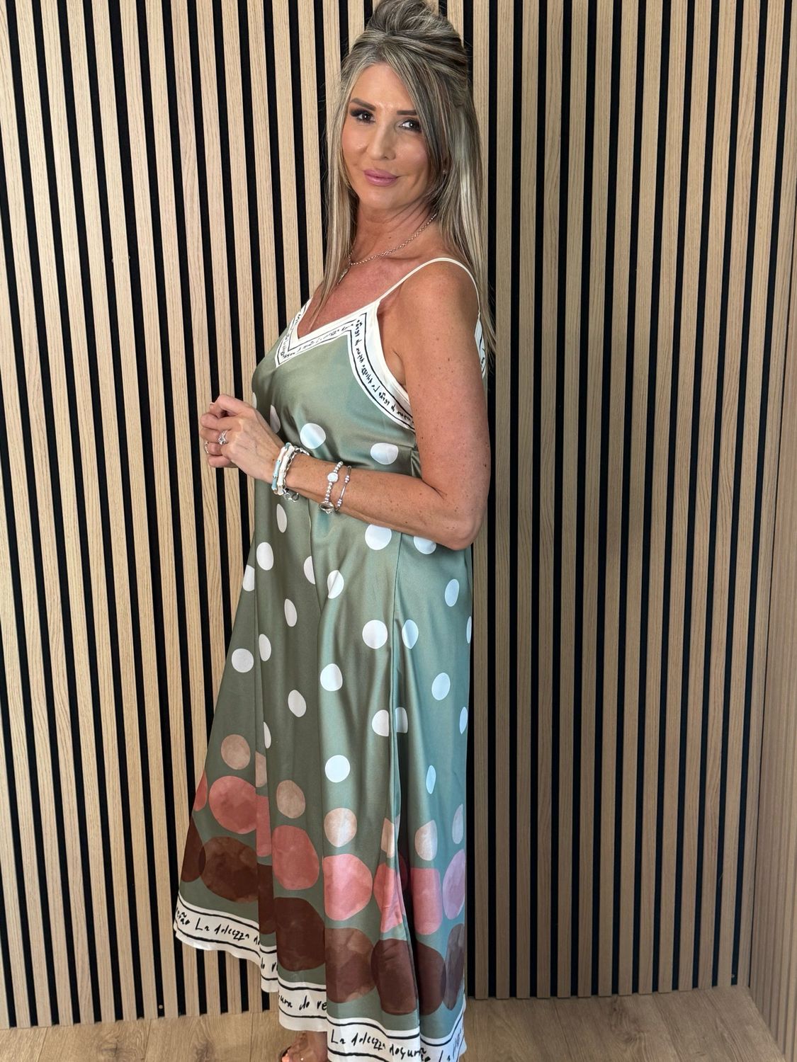 Polka Dot Midi Dress - Khaki
