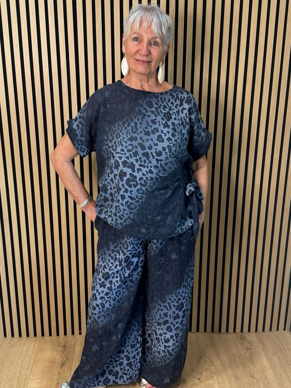 Luna Leopard Print Co-Ord Set - Navy