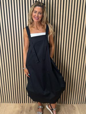 Cara Utility Pinafore Dress - Black