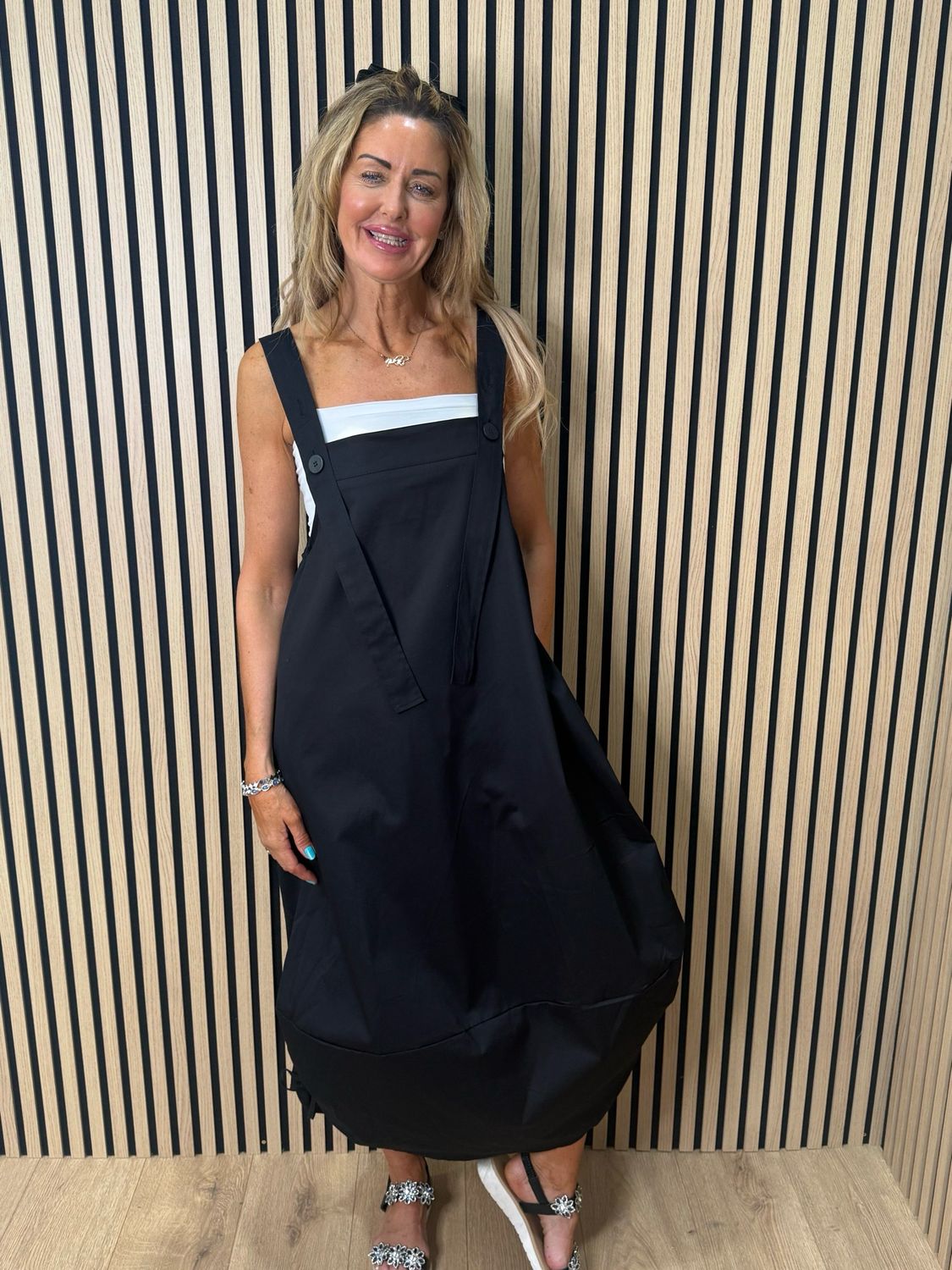 Cara Utility Pinafore Dress - Black