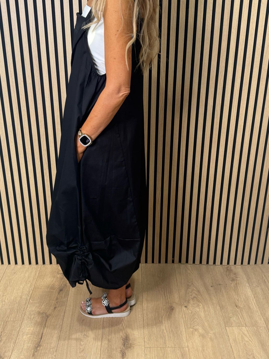 Cara Utility Pinafore Dress - Black