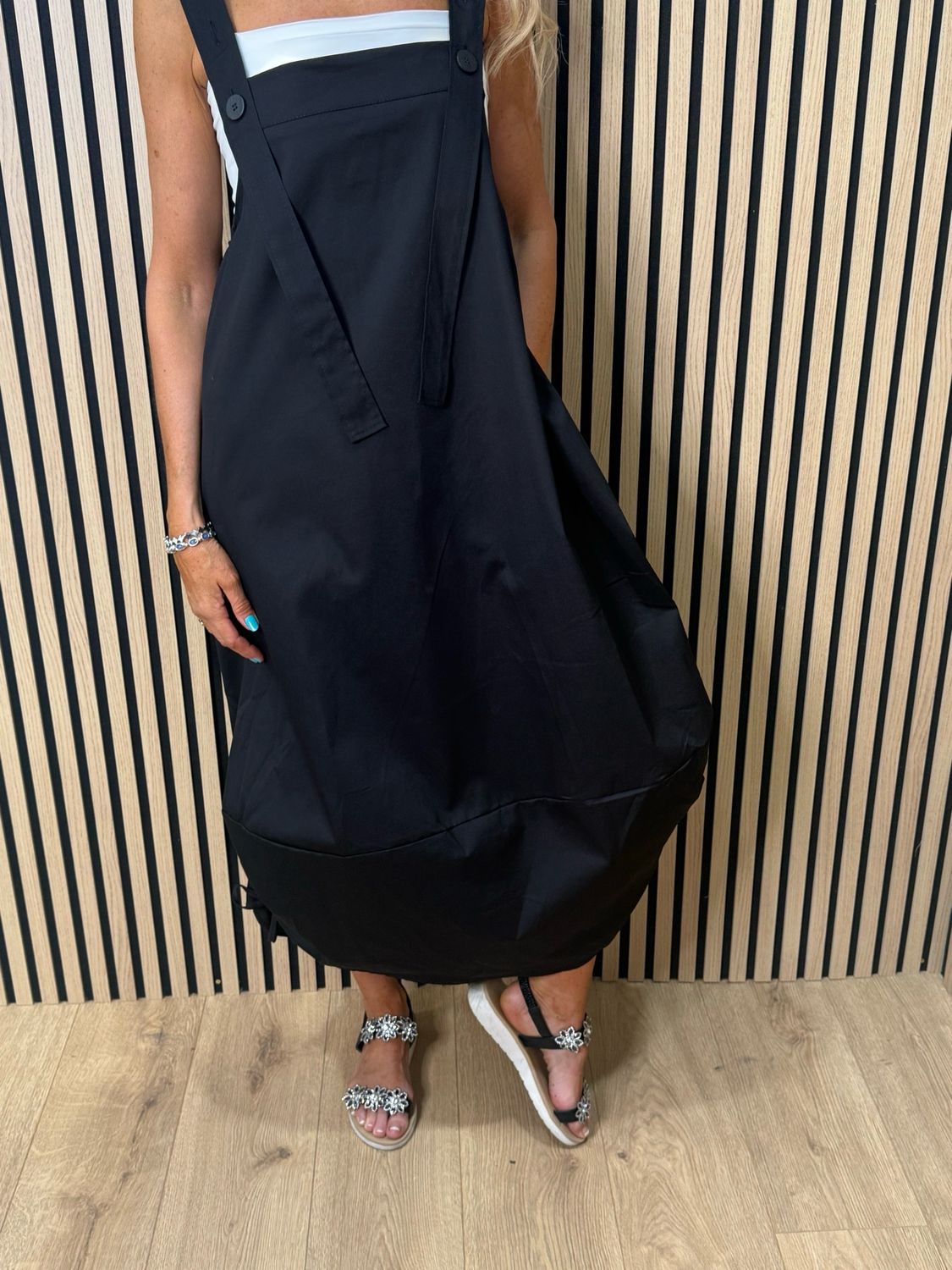 Cara Utility Pinafore Dress - Black
