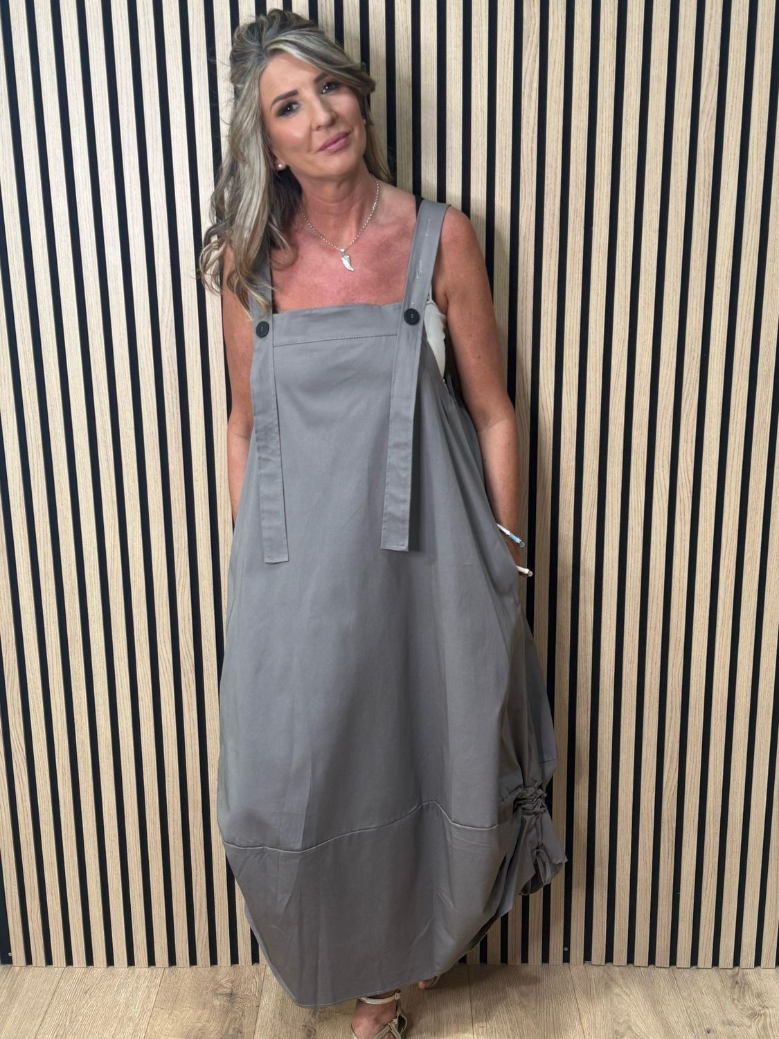 Cara Utility Pinafore Dress - Taupe