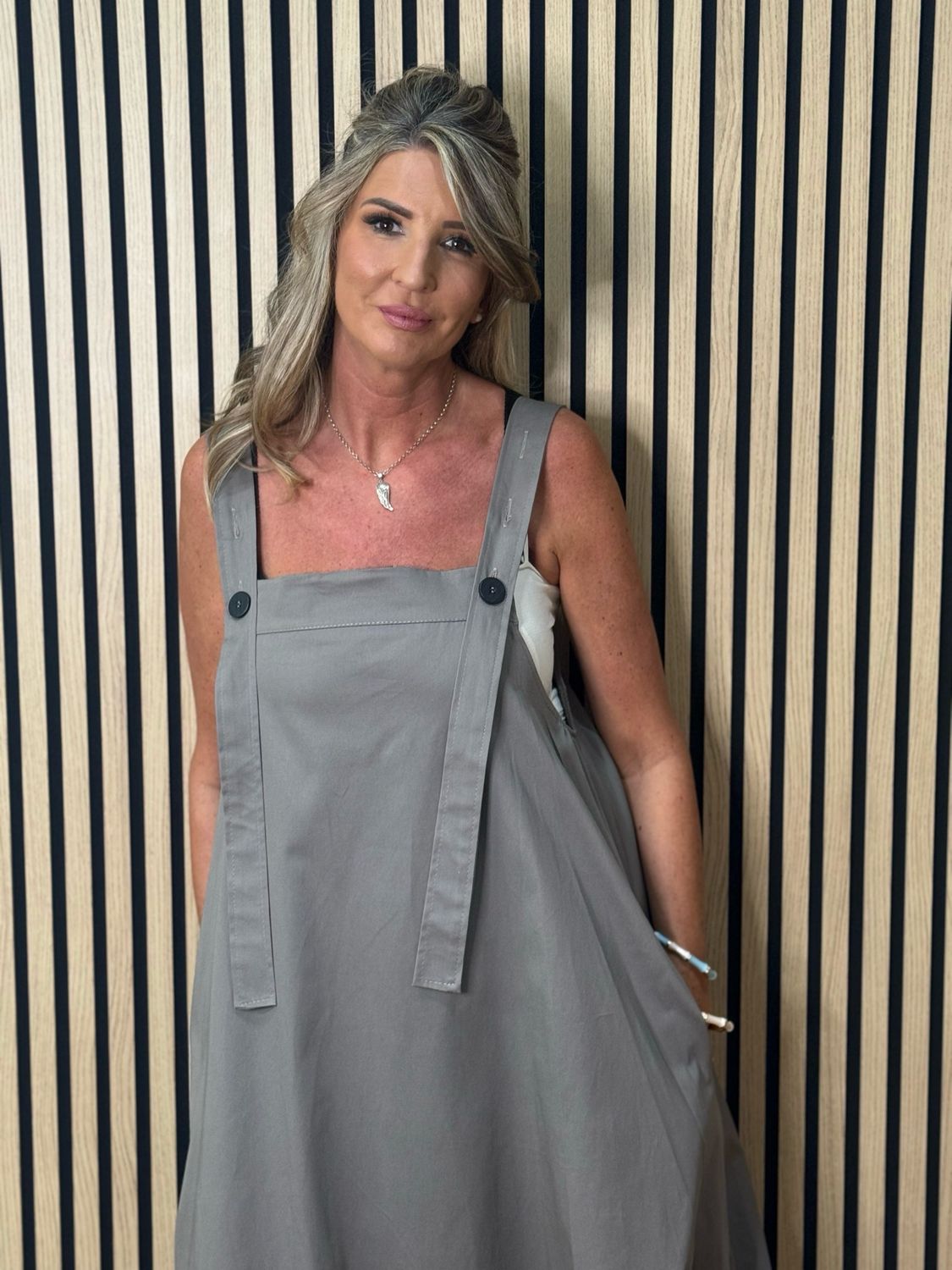 Cara Utility Pinafore Dress - Taupe