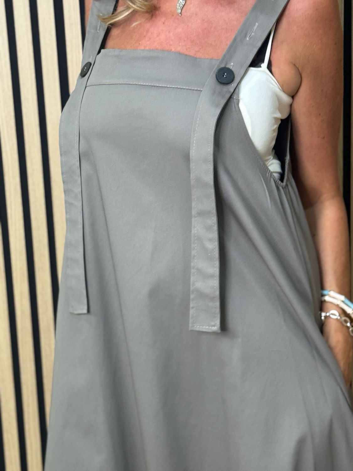 Cara Utility Pinafore Dress - Taupe