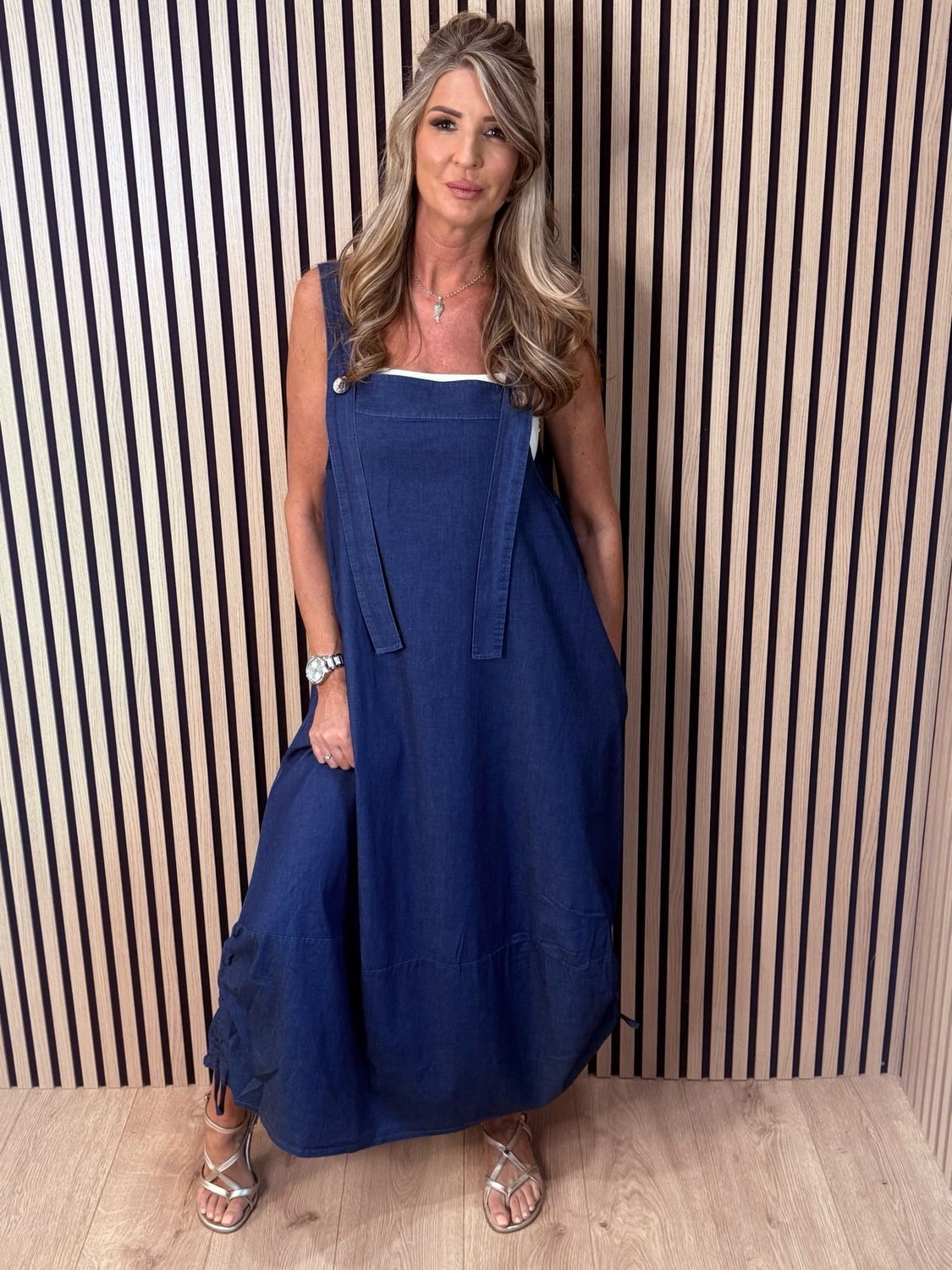 Cara Utility Pinafore Dress - Denim
